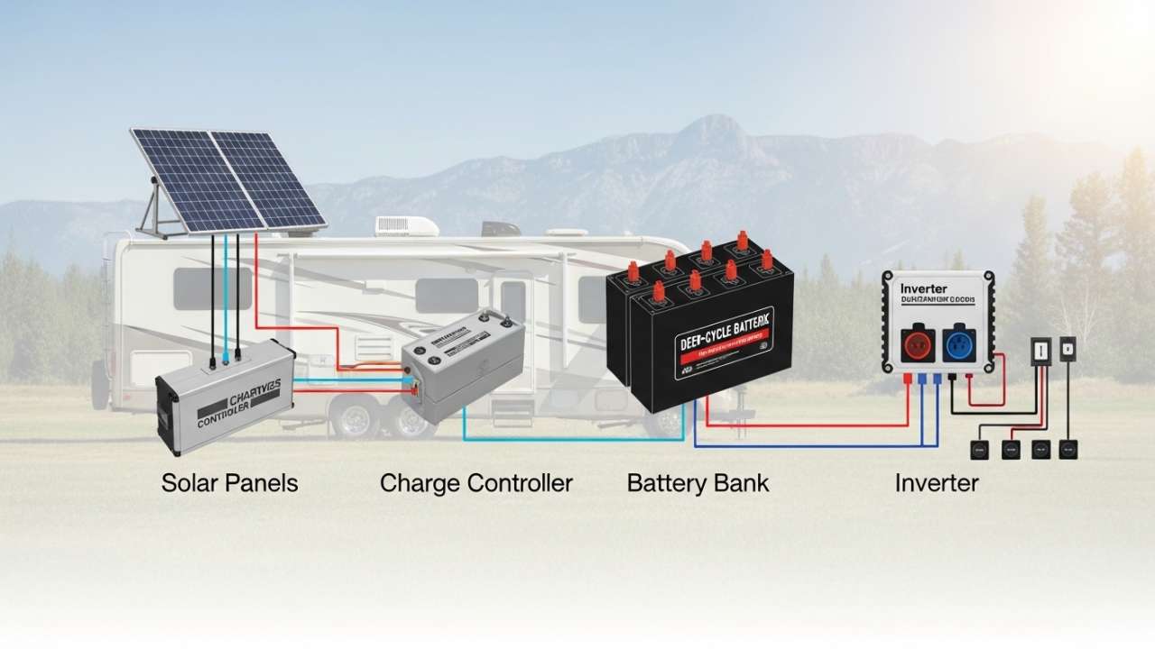 4 Core Components of a Complete RV Solar System with Batteries