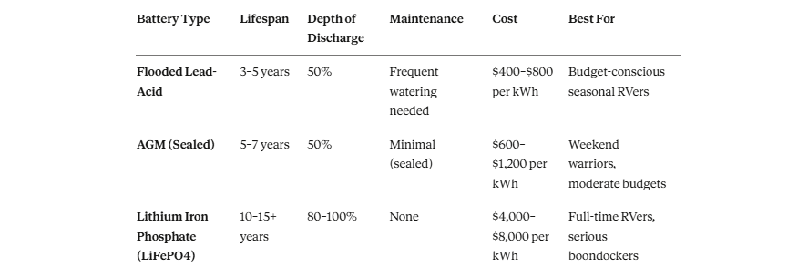 Comparison of Battery Types for Albuquerque RVs