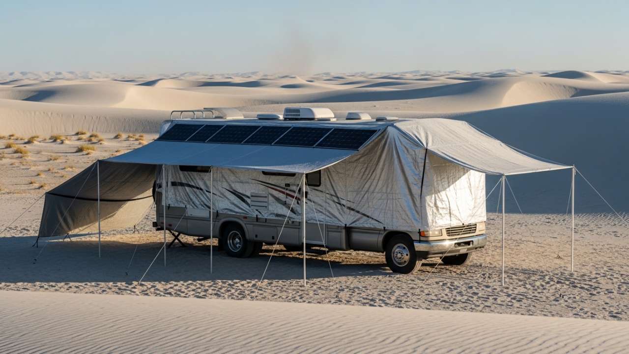 White Sands RV Solar Protection Heat, Dust, and Wind