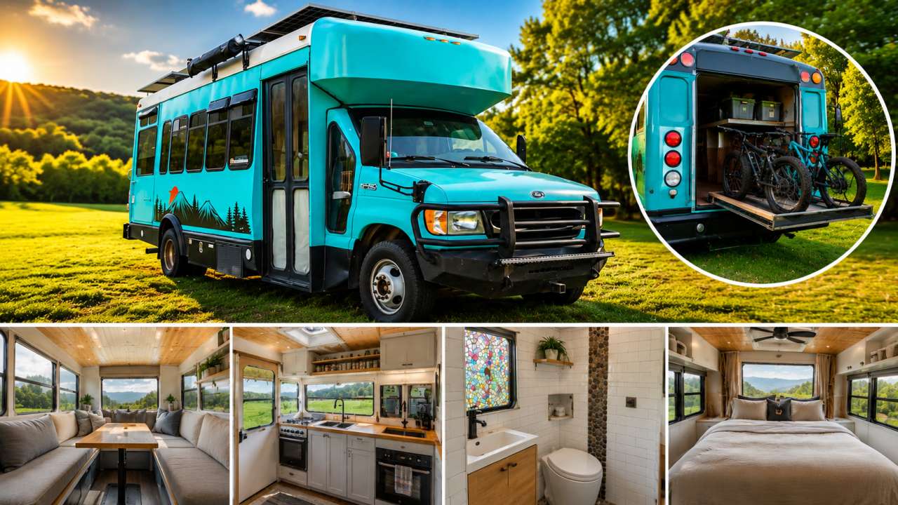 Couple Retires at 39 After Turning Old Shuttle Bus Into Stunning